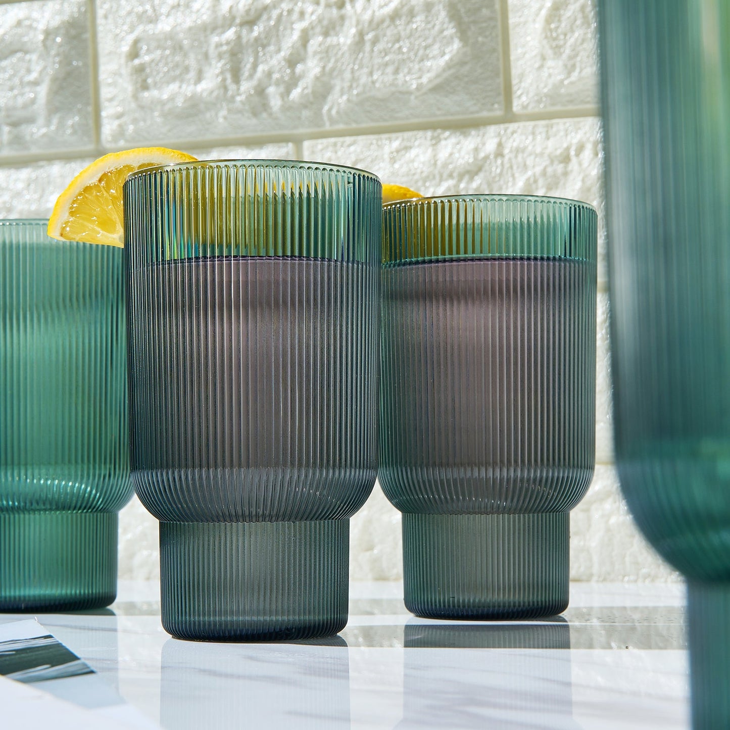 Eze Ribbed Acrylic Highball Glasses Set of 4