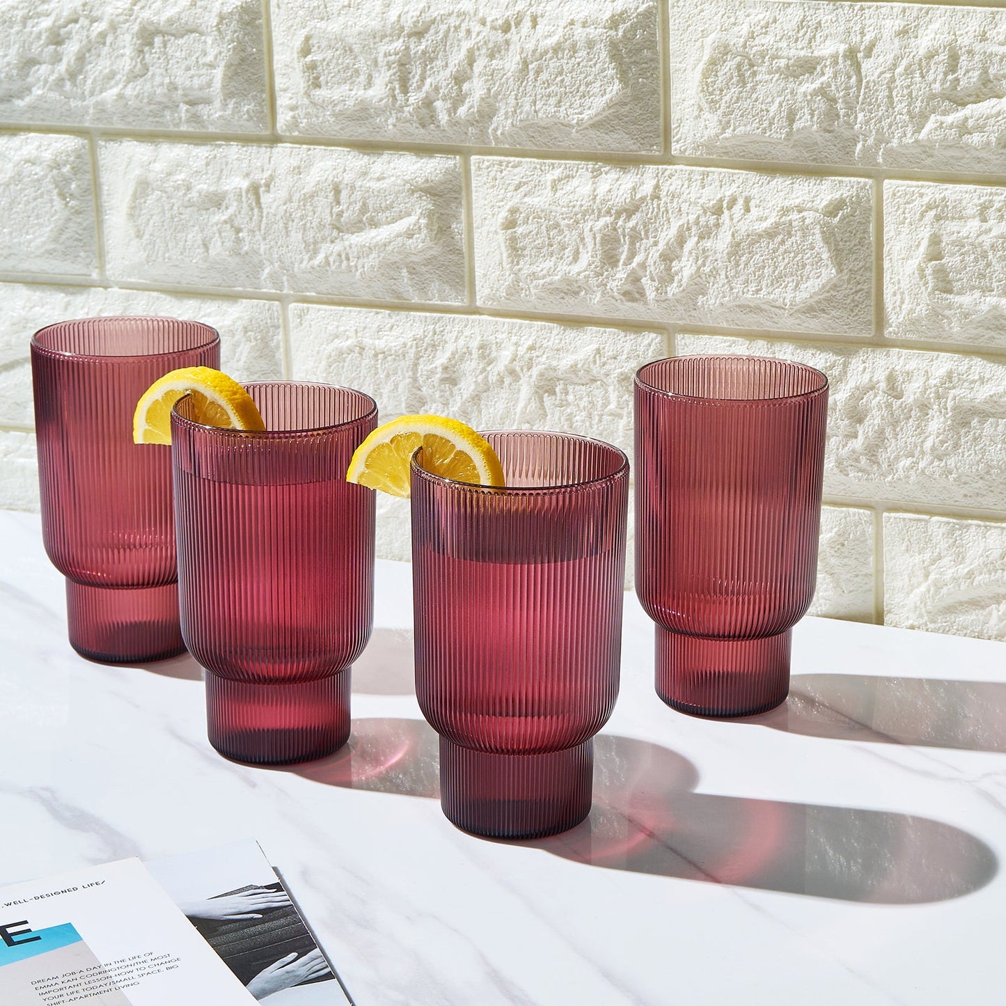 Eze Unbreakable Acrylic Ribbed Highball Set of 4
