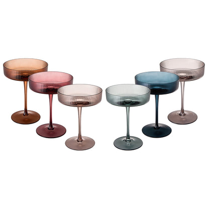 Tonal Ribbed Champagne Coupe Glassware Set of 6