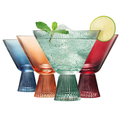Tonal Ribbed Martini Cocktail Glasses Set Of 4