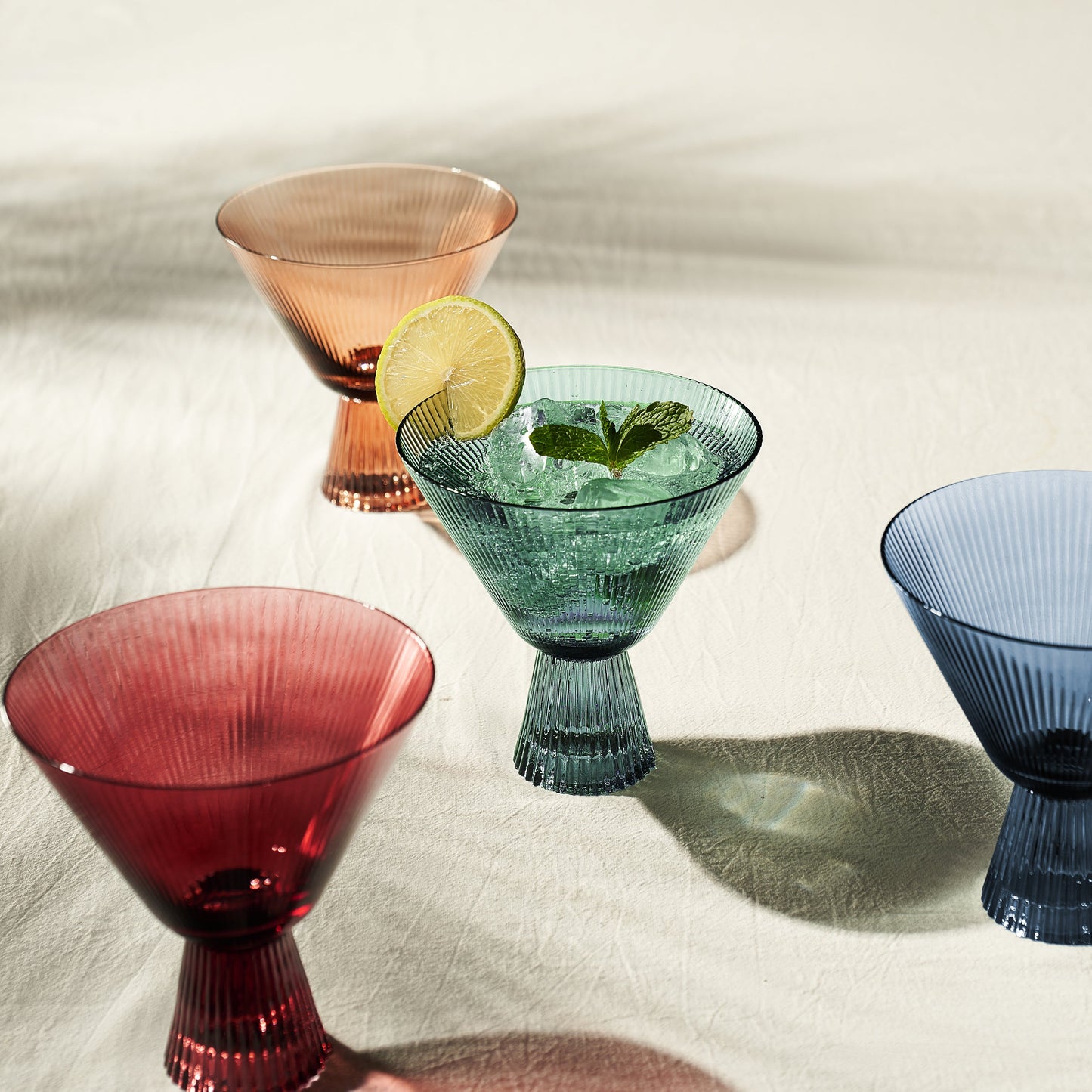 Tonal Ribbed Martini Cocktail Glasses Set Of 4