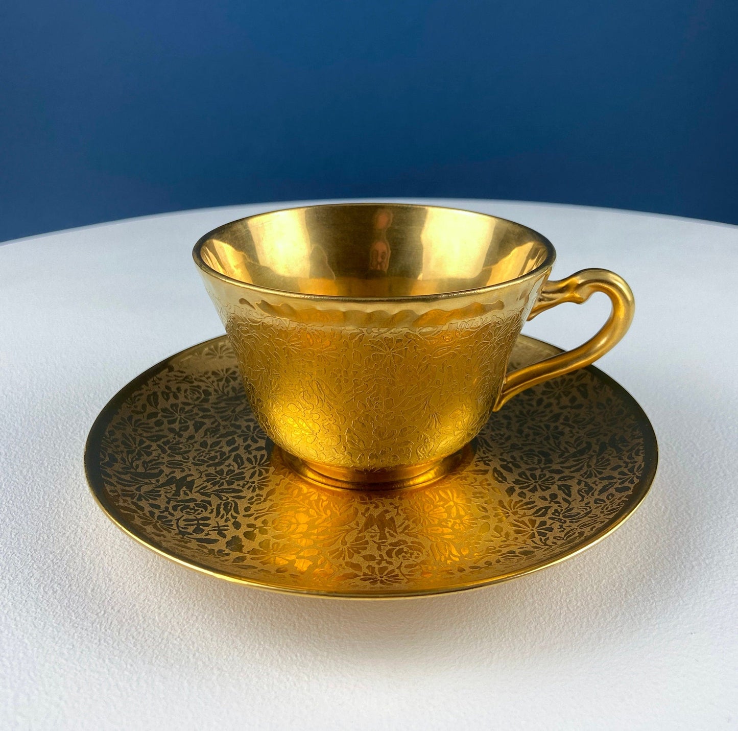 Rich Gold and Burgundy Serving Plate. Antique 11" OMCO Chekoslovakia Porcelain Plate. Spun Gold Brim and Floral Motif. - Tampa Home & Garden Store