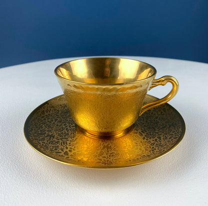 Rich Gold and Burgundy Serving Plate. Antique 11" OMCO Chekoslovakia Porcelain Plate. Spun Gold Brim and Floral Motif. - Tampa Home & Garden Store