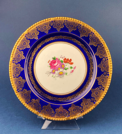 Rich Gold and Burgundy Serving Plate. Antique 11" OMCO Chekoslovakia Porcelain Plate. Spun Gold Brim and Floral Motif. - Tampa Home & Garden Store