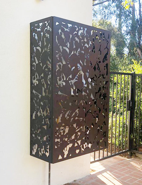 Outdoor privacy screen metal wall sculpture 46-inch dark bronze leaf panel Rustica Ornamentals on Tampa Home & Garden Store