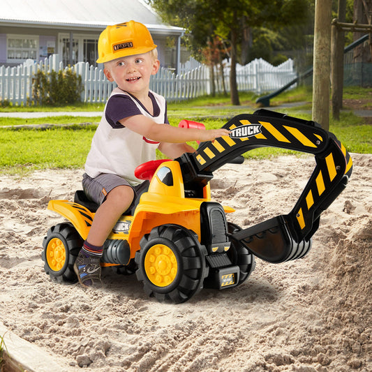 Ride on Push Car Bulldozer Digger Toy with Safety Helmet and Working Shovel - Tampa Home & Garden Store