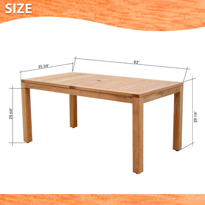 Rinjani Rectangular Outdoor Dining Table in natural wood with slatted top, 63in length on Tampa Home & Garden Store