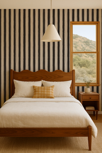Riviera Stripe Wallpaper, off-white and black - Tampa Home & Garden Store