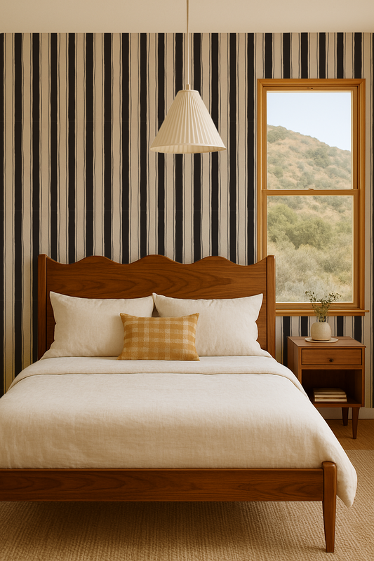 Riviera Stripe Wallpaper, off-white and black - Tampa Home & Garden Store