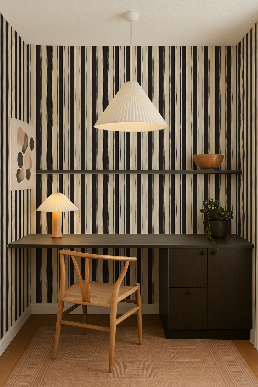 Riviera Stripe Wallpaper, off-white and black - Tampa Home & Garden Store