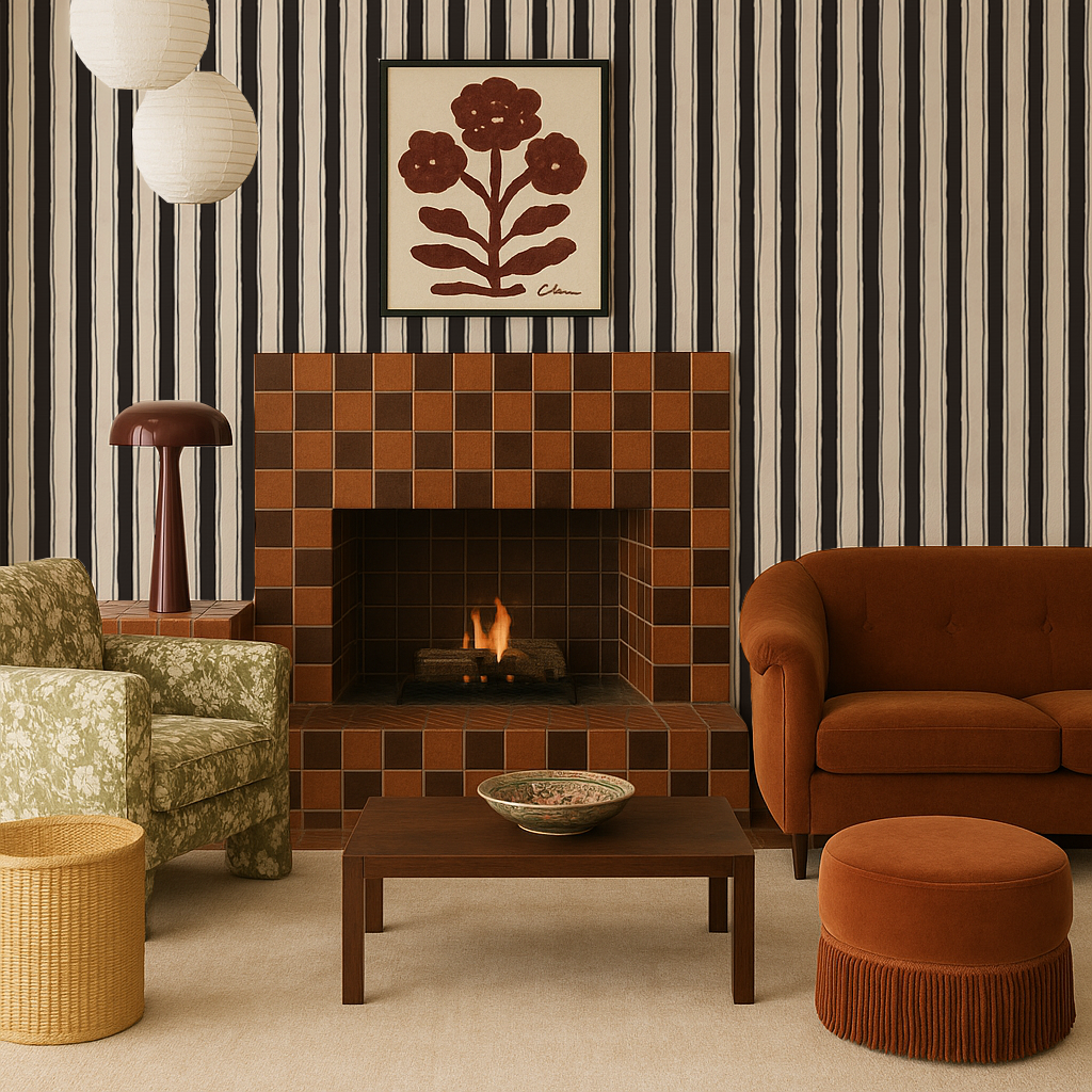 Riviera Stripe Wallpaper, off-white and black - Tampa Home & Garden Store