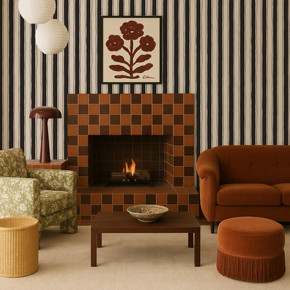Riviera Stripe Wallpaper, off-white and black - Tampa Home & Garden Store