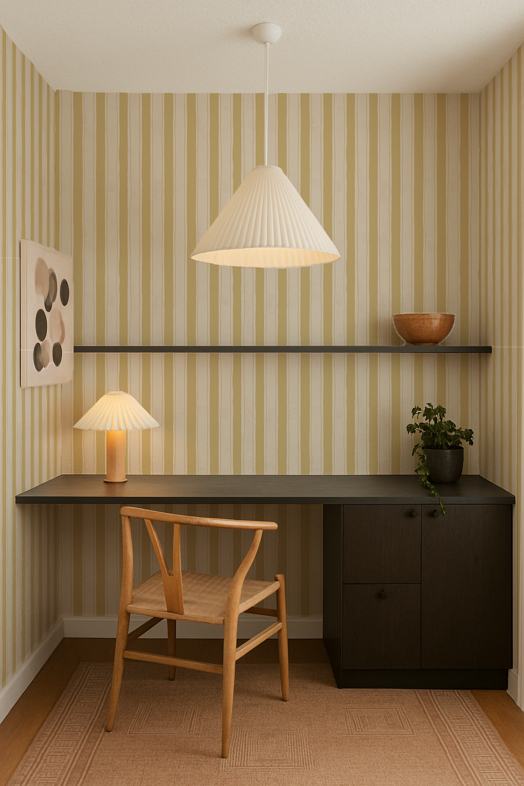 Riviera Stripe Wallpaper, off-white and butter yellow - Tampa Home & Garden Store