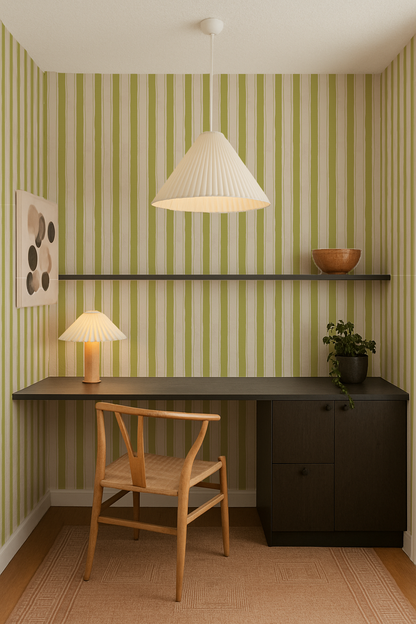 Riviera Stripe Wallpaper, off-white and chartreuse - Tampa Home & Garden Store