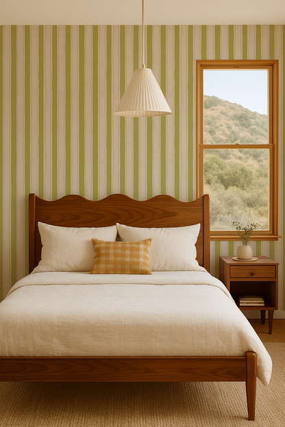 Riviera Stripe Wallpaper, off-white and chartreuse - Tampa Home & Garden Store