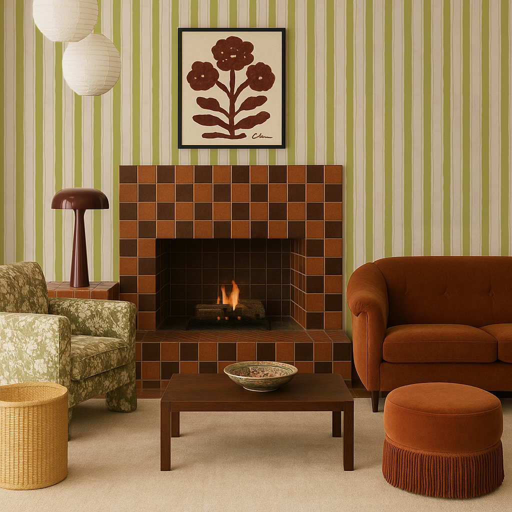 Riviera Stripe Wallpaper, off-white and chartreuse - Tampa Home & Garden Store