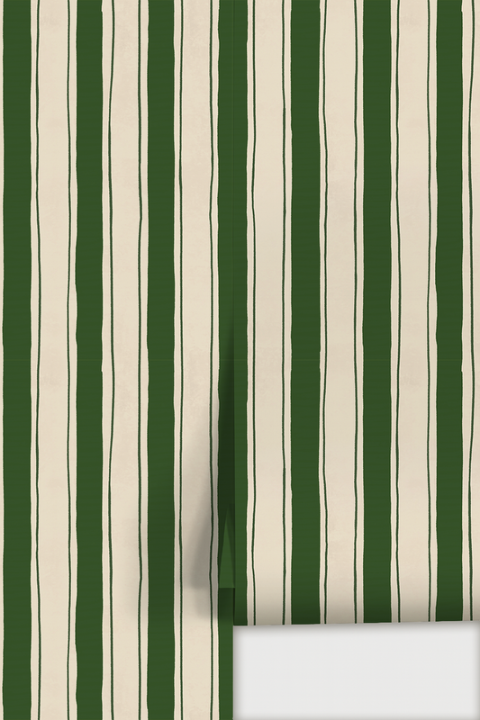 Riviera Stripe Wallpaper, off-white and dark green - Tampa Home & Garden Store