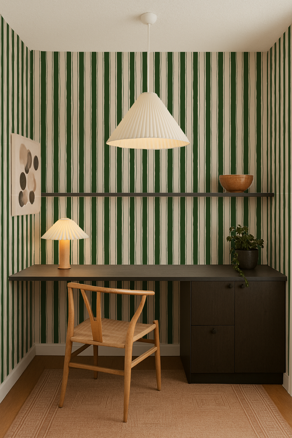 Riviera Stripe Wallpaper, off-white and dark green - Tampa Home & Garden Store