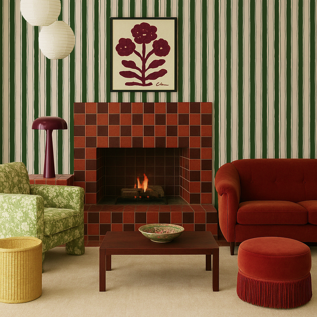 Riviera Stripe Wallpaper, off-white and dark green - Tampa Home & Garden Store