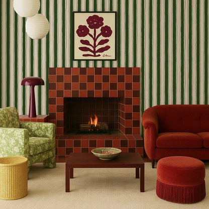 Riviera Stripe Wallpaper, off-white and dark green - Tampa Home & Garden Store
