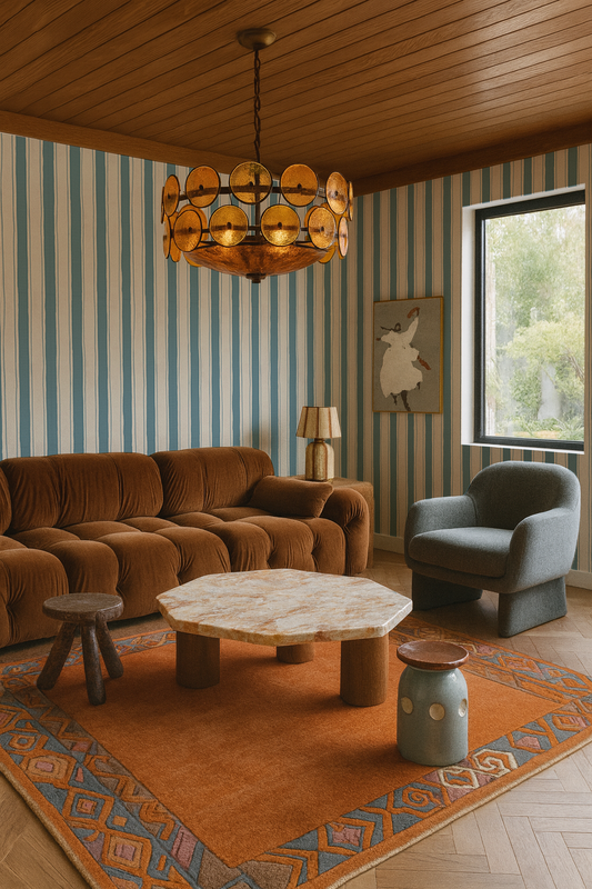 Riviera Stripe Wallpaper, off-white and dusty blue - Tampa Home & Garden Store
