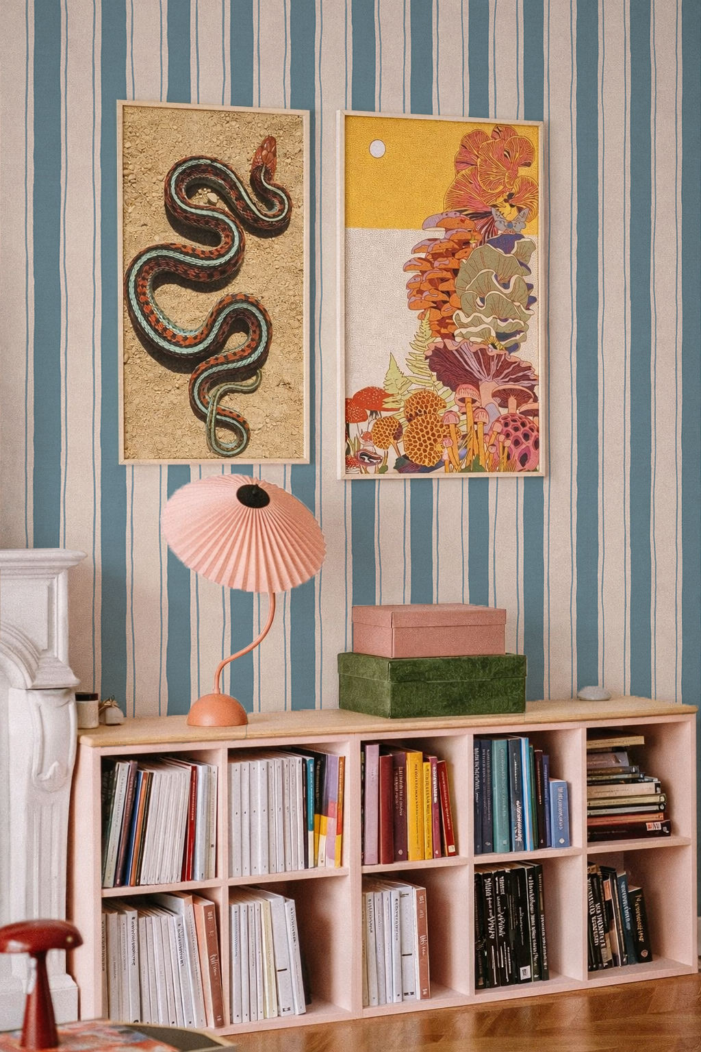 Riviera Stripe Wallpaper, off-white and dusty blue - Tampa Home & Garden Store
