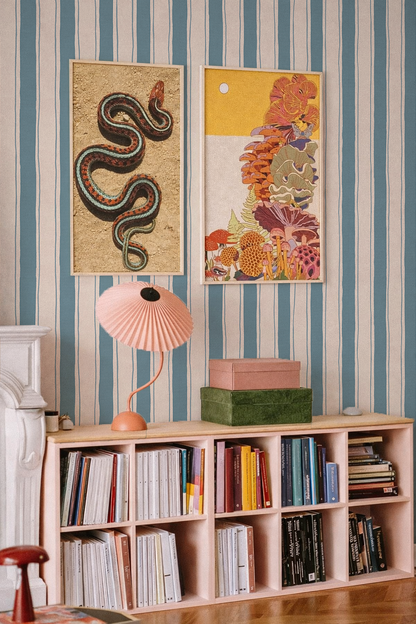 Riviera Stripe Wallpaper, off-white and dusty blue - Tampa Home & Garden Store