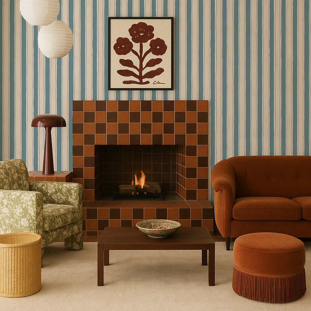 Riviera Stripe Wallpaper, off-white and dusty blue - Tampa Home & Garden Store