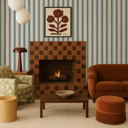 Riviera Stripe Wallpaper, off-white and dusty blue - Tampa Home & Garden Store