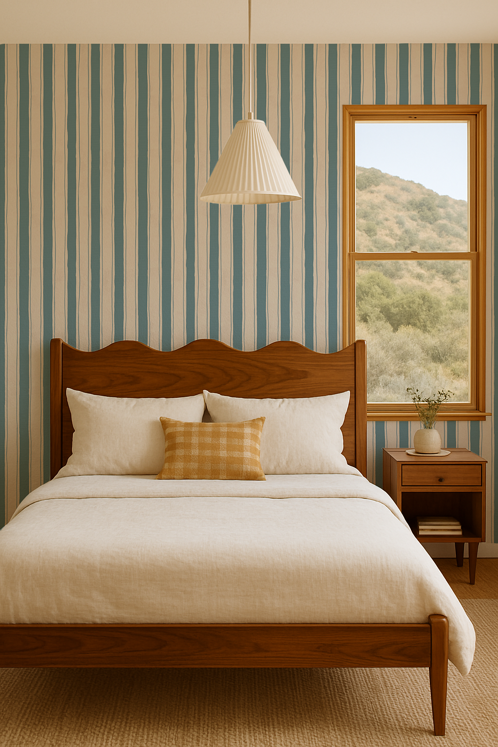 Riviera Stripe Wallpaper, off-white and dusty blue - Tampa Home & Garden Store