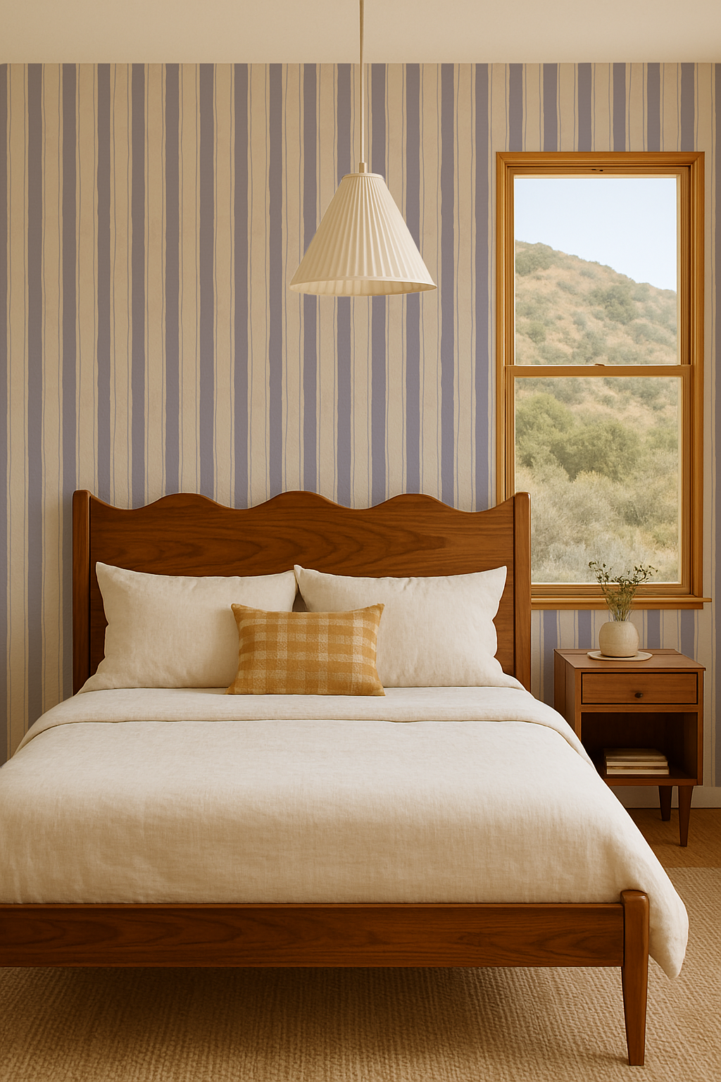Riviera Stripe Wallpaper, off-white and lavender - Tampa Home & Garden Store