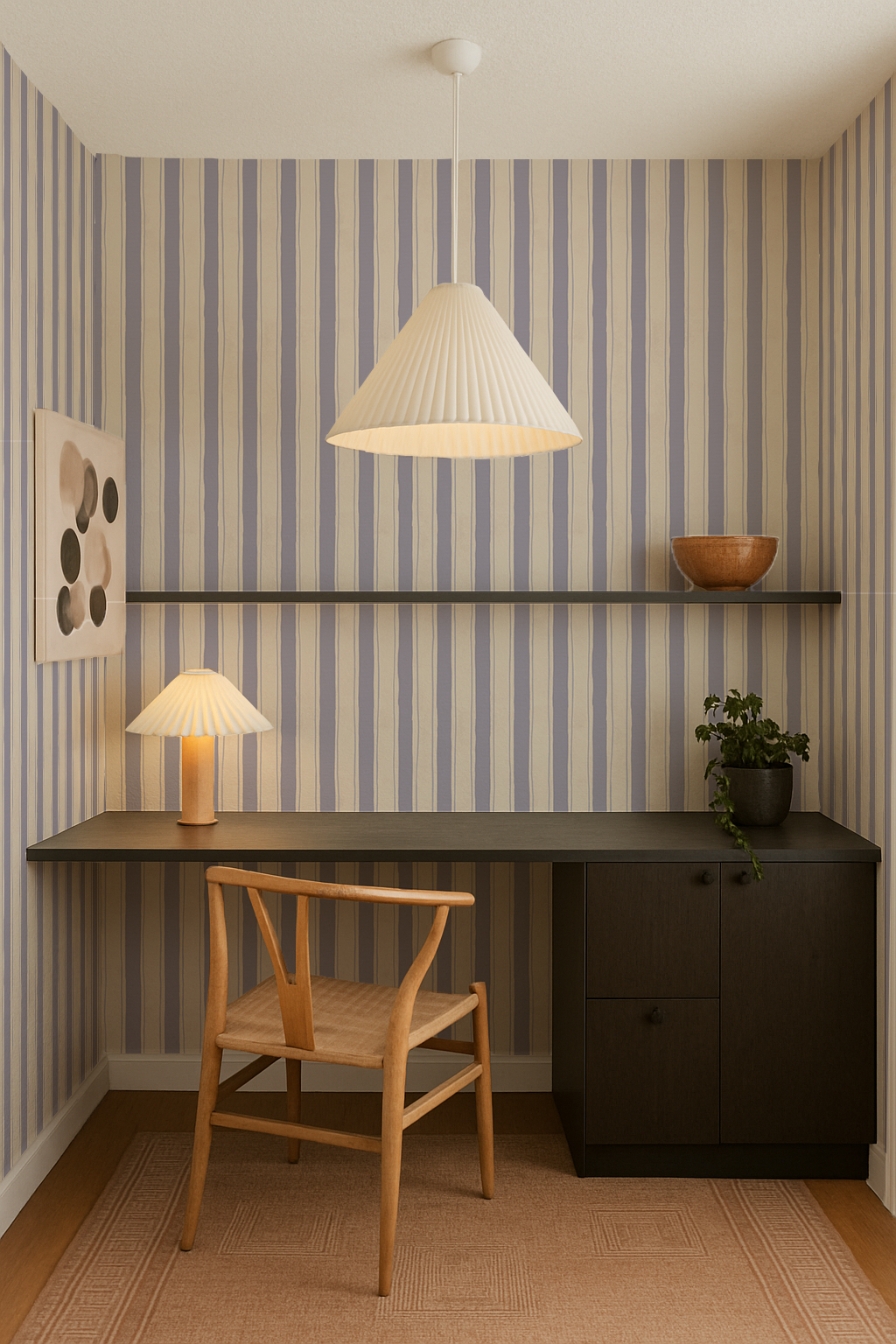 Riviera Stripe Wallpaper, off-white and lavender - Tampa Home & Garden Store