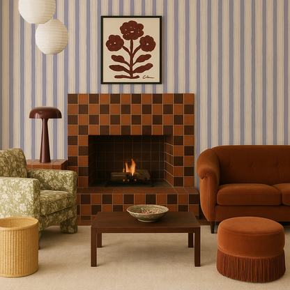 Riviera Stripe Wallpaper, off-white and lavender - Tampa Home & Garden Store