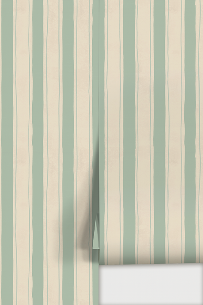 Riviera Stripe Wallpaper, off-white and mint - Tampa Home & Garden Store