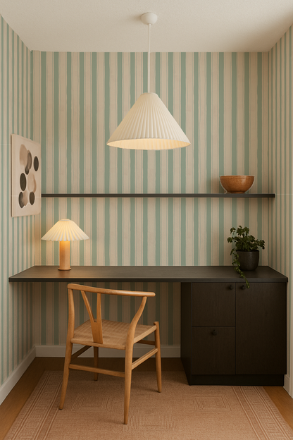 Riviera Stripe Wallpaper, off-white and mint - Tampa Home & Garden Store