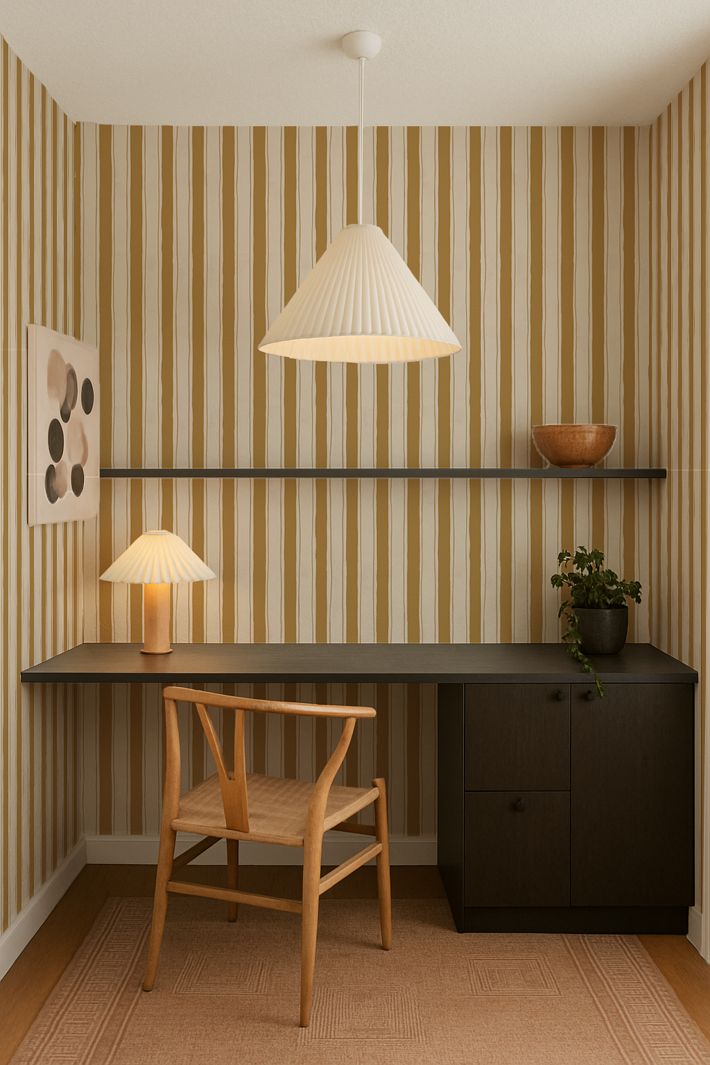 Riviera Stripe Wallpaper, off-white and mustard yellow - Tampa Home & Garden Store