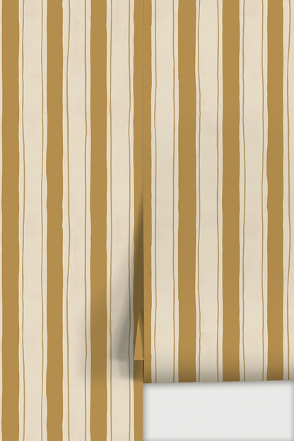 Riviera Stripe Wallpaper, off-white and mustard yellow - Tampa Home & Garden Store