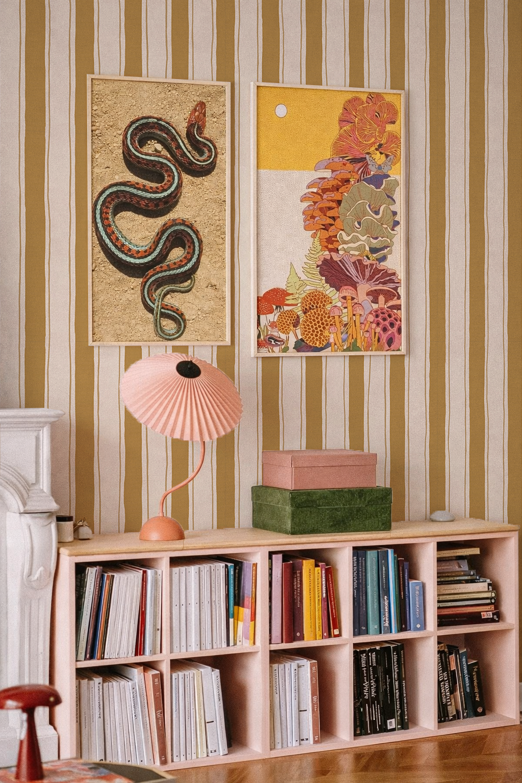 Riviera Stripe Wallpaper, off-white and mustard yellow - Tampa Home & Garden Store