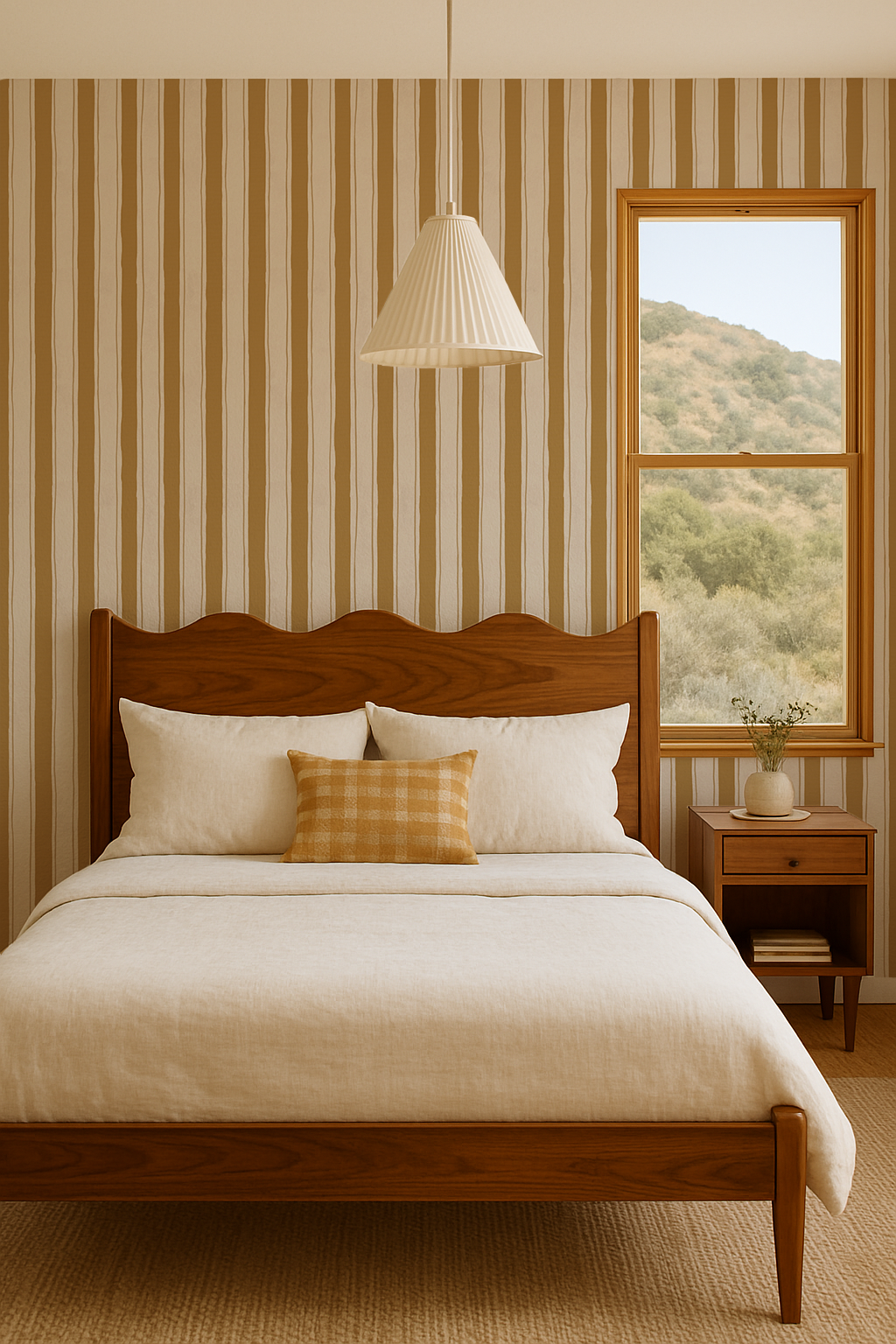 Riviera Stripe Wallpaper, off-white and mustard yellow - Tampa Home & Garden Store