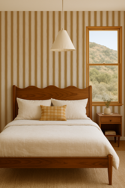 Riviera Stripe Wallpaper, off-white and mustard yellow - Tampa Home & Garden Store
