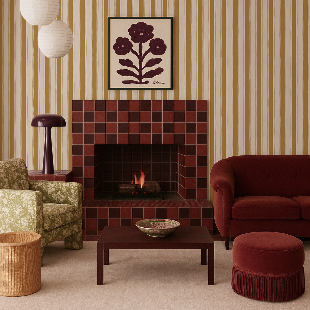 Riviera Stripe Wallpaper, off-white and mustard yellow - Tampa Home & Garden Store