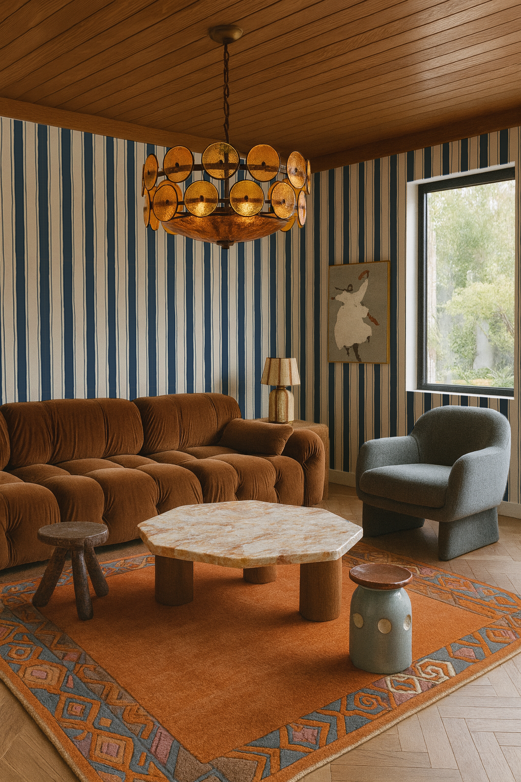 Riviera Stripe Wallpaper, off-white and navy - Tampa Home & Garden Store
