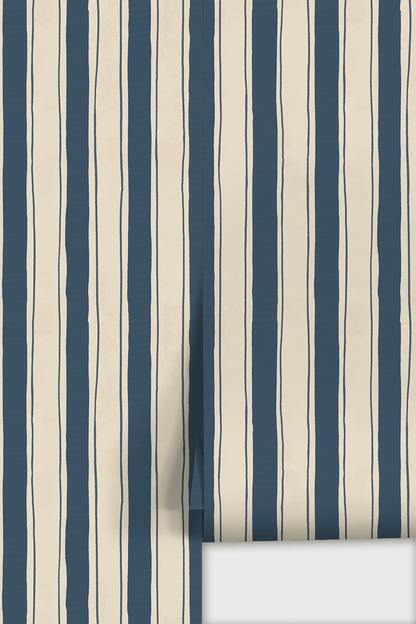 Riviera Stripe Wallpaper, off-white and navy - Tampa Home & Garden Store