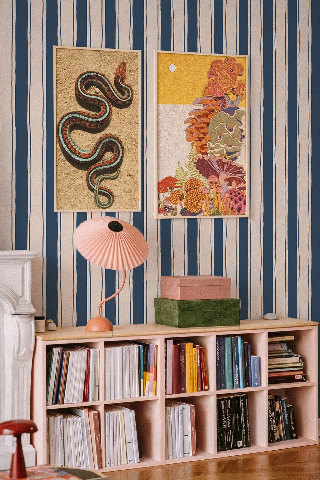 Riviera Stripe Wallpaper, off-white and navy - Tampa Home & Garden Store