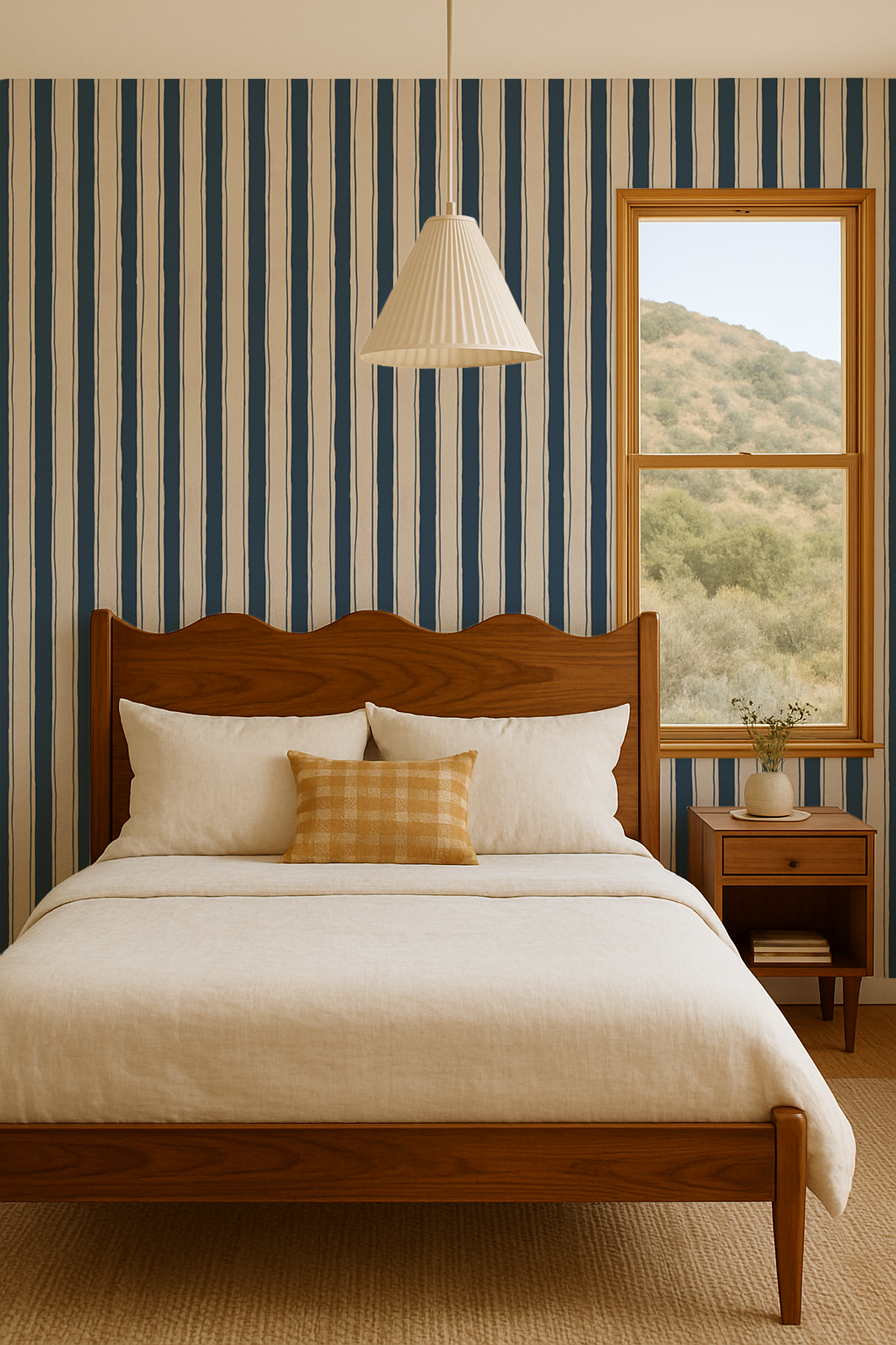 Riviera Stripe Wallpaper, off-white and navy - Tampa Home & Garden Store
