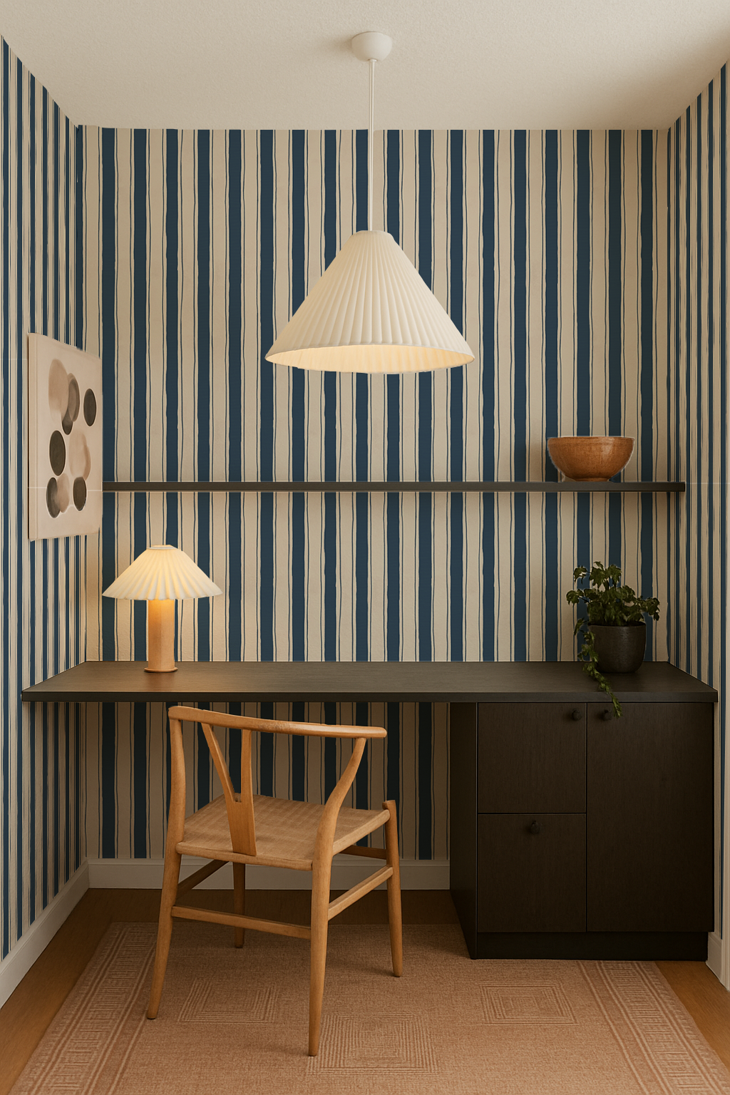 Riviera Stripe Wallpaper, off-white and navy - Tampa Home & Garden Store