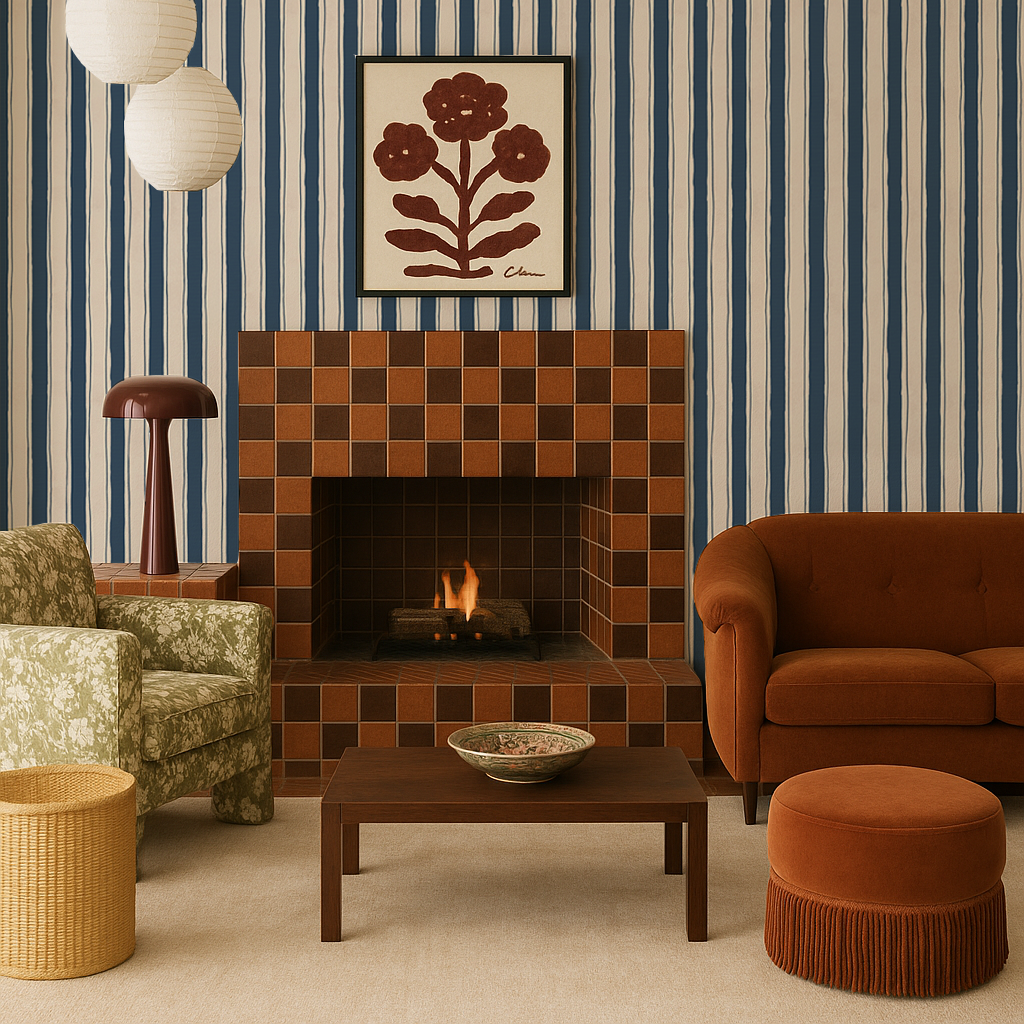 Riviera Stripe Wallpaper, off-white and navy - Tampa Home & Garden Store