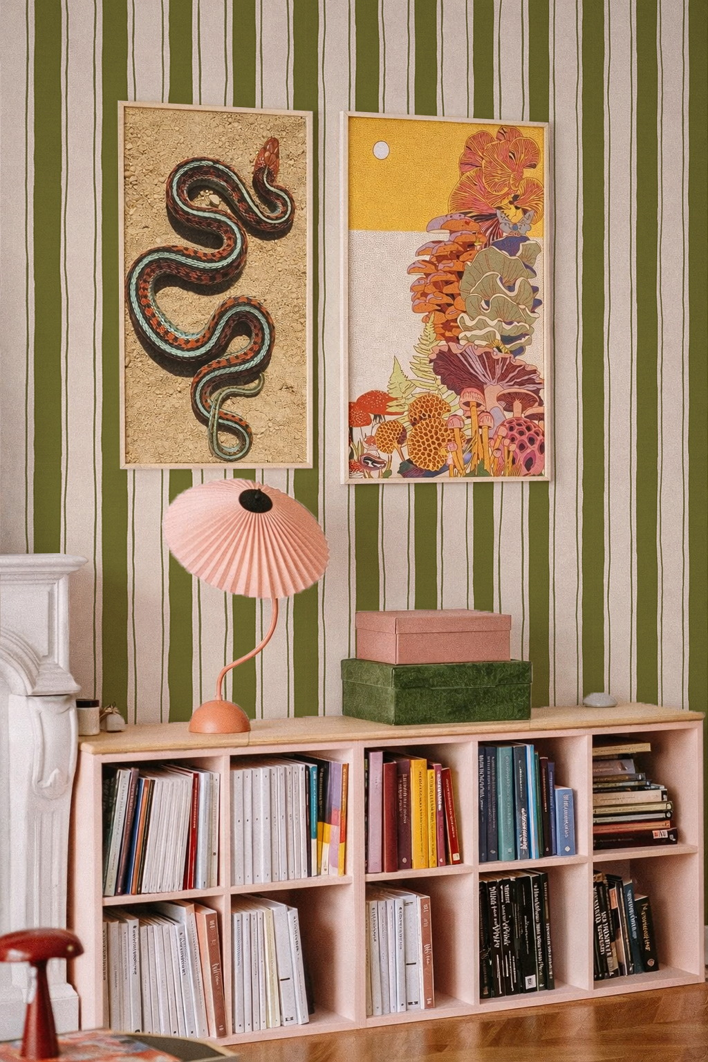 Riviera Stripe Wallpaper, off-white and olive green - Tampa Home & Garden Store
