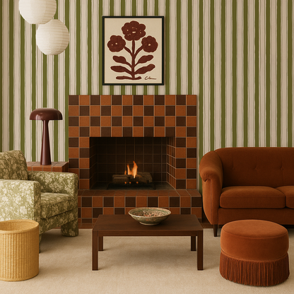 Riviera Stripe Wallpaper, off-white and olive green - Tampa Home & Garden Store