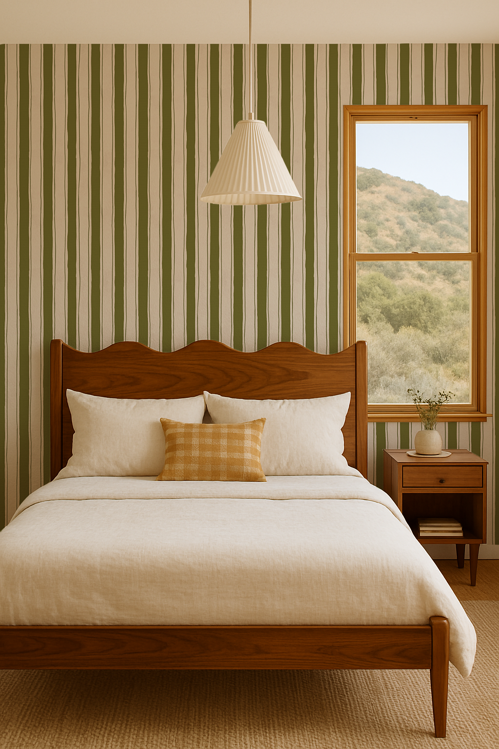 Riviera Stripe Wallpaper, off-white and olive green - Tampa Home & Garden Store